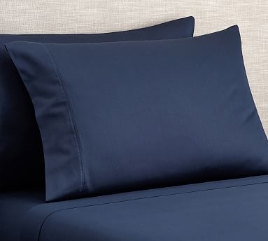 Classic 400-Thread-Count Organic Percale Sheet Set, Queen, Navy - Image 2