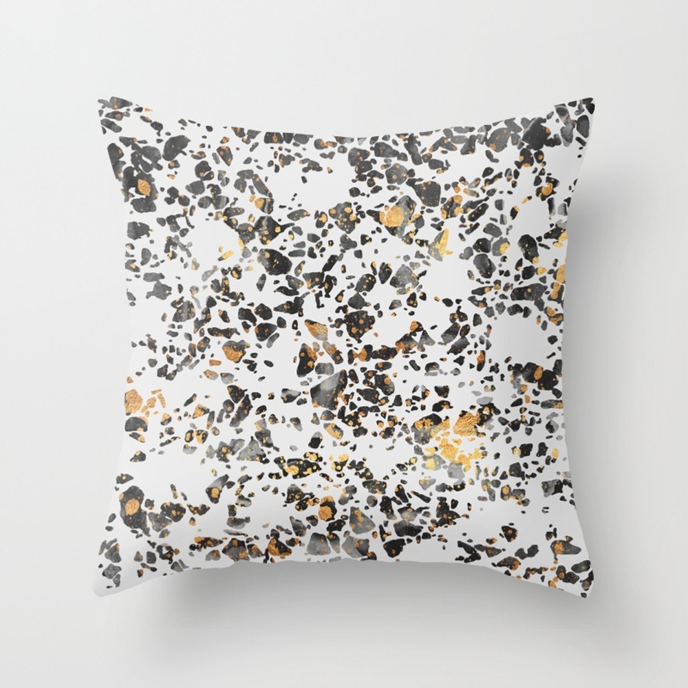 Gold Speckled Terrazzo Throw Pillow by Elisabeth Fredriksson - Cover (20" x 20") With Pillow Insert - Outdoor Pillow - Image 0