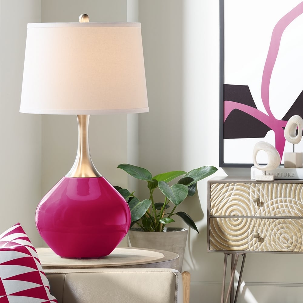 Color Plus Spencer 31" Modern French Burgundy Red Table Lamp - Image 0