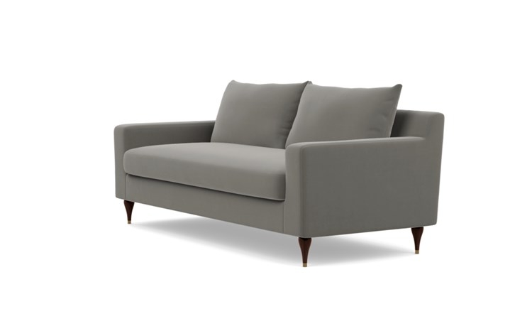 Sloan Sofa with Greige Fabric, Oiled Walnut with Brass Cap legs, and Bench Cushion - Image 4