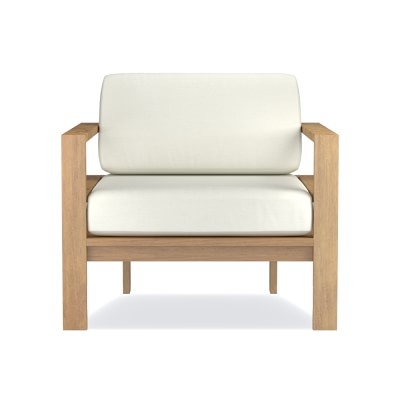 Ojai Modern, Teak, Club Chair Cushion, Sunbrella Performance Canvas, White - Image 0