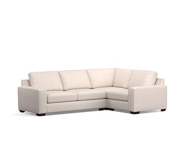 Big Sur Square Arm Upholstered Left 3-Piece Corner Sectional, Down Blend Wrapped Cushions, Sunbrella(R) Performance Boss Herringbone Pebble - Image 0