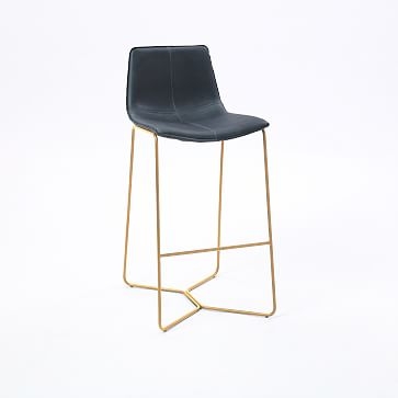 Slope Counter Stool, Leather, Black, Antique Brass - Image 3