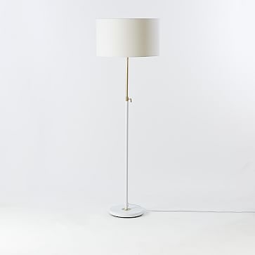 Telescoping Floor Lamp, Antique Brass And Matte White/Natural Linen - Image 3