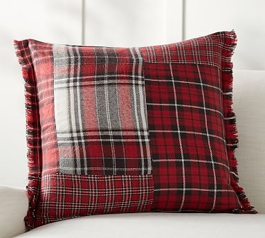 Landon Patchwork Plaid Pillow Cover, 24", Red Multi - Image 0