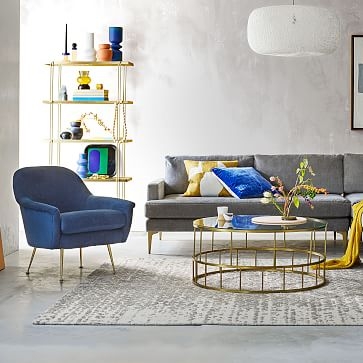 Phoebe Midcentury Chair, Poly, Block Geo, Blue Teal, Brass - Image 1