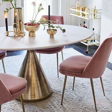 Finley Low-Back Upholstered Dining Chair, Astor Velvet, Saffron, Gunmetal - Image 4