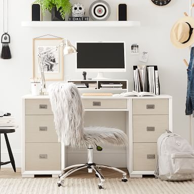 Callum Storage Desk, Weathered White/Simply White - Image 1