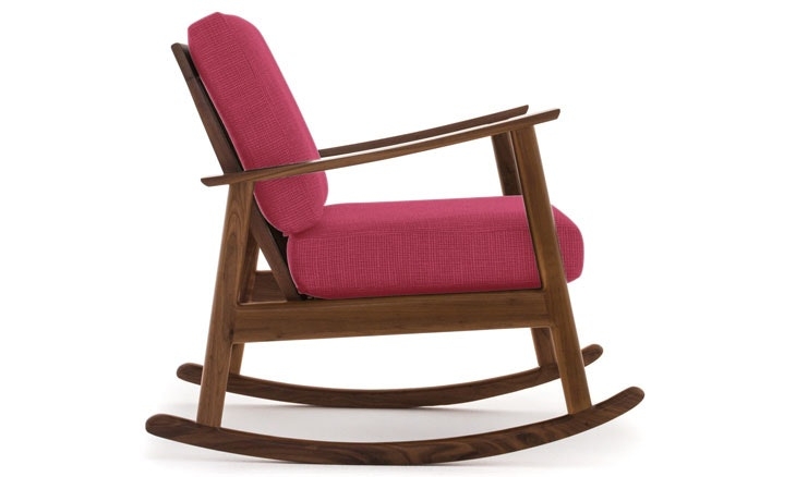 Pink Paley Mid Century Modern Rocking Chair - Key Largo Bubblegum - Walnut - Image 1