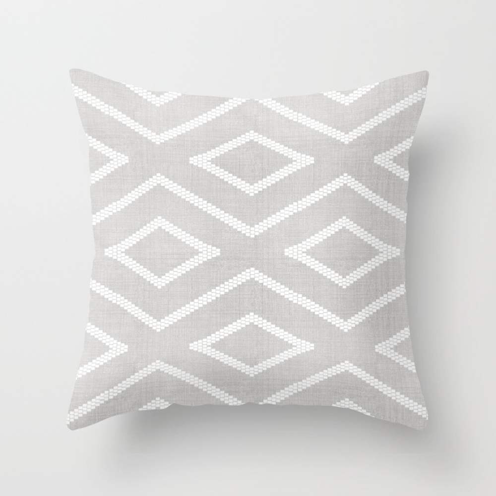 Stitch Diamond Tribal Print In Grey Throw Pillow by House Of Haha - Cover (20" x 20") With Pillow Insert - Indoor Pillow - Image 0