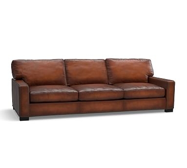 Turner Square Arm Leather Grand Sofa-3-Seater 102.5" with Nailheads, Down Blend Wrapped Cushions, Burnished Saddle - Image 2