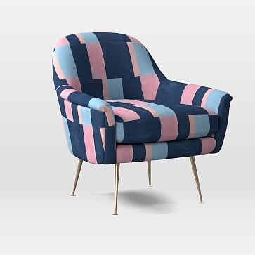 Phoebe Midcentury Chair, Poly, Colorblock, Pink Blue Multi, Brass - Image 0