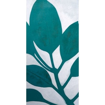 Narrow 'Teal Leaves III' Acrylic Painting Print on Stretched Canvas - Image 0