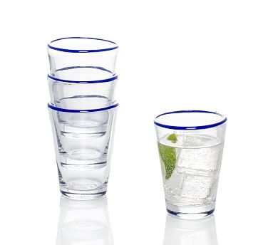 Summer Colored Rim Tumbler Glasses, Set of 4 - Blue - Image 0