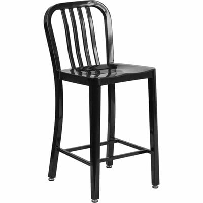 Williston Forge 24'' High Black Metal Indoor-Outdoor Counter Height Stool With Vertical Slat Back - Image 0