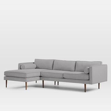 Monroe Mid-Century Set 2, Right Sofa Left Large Chaise, Heathered Cross hatch, Feather Gray - Image 0