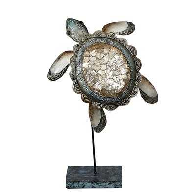 Maximillian Metal Capiz Shell Ruffle Back Turtle on Stand Figurine - Image 0