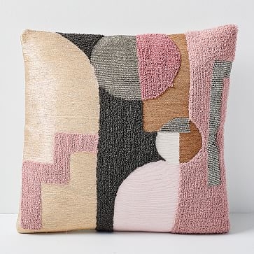 Embellished Deco Shapes Pillow Cover, Adobe Rose - Image 0