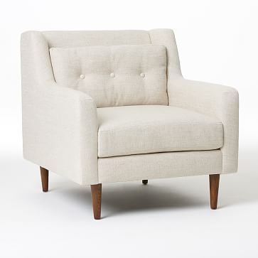 Crosby Mid-Century Armchair, Luxe Boucle, Angora Beige, Pecan - Image 0
