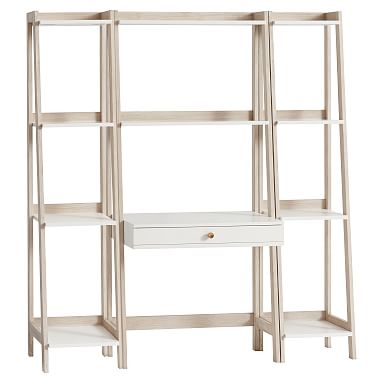 Highland Wall Desk & Narrow Bookshelf Set, Simply White/Weathered White - Image 0