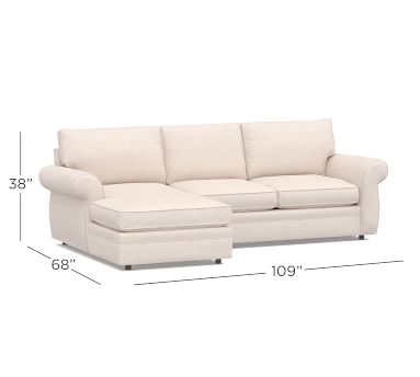 Pearce Roll Arm Upholstered Left Arm Loveseat with Chaise Sectional, Down Blend Wrapped Cushions, Performance Chateau Basketweave Oatmeal - Image 1