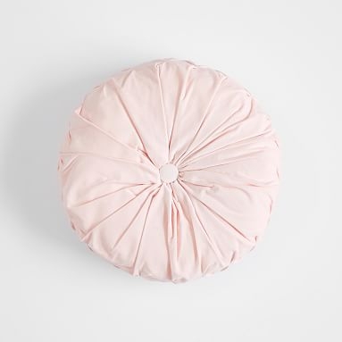 Velvet Pleated Round Pillow, 14" round, Powdered Blush - Image 0