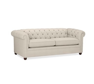 Chesterfield Roll Arm Upholstered Sofa 88", Polyester Wrapped Cushions, Performance Everydaylinen(TM) Oatmeal - Image 0