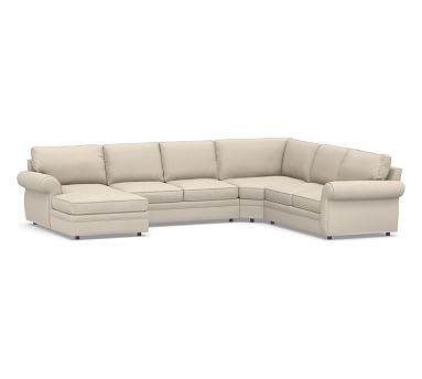 Pearce Roll Arm Upholstered Right Arm 4-Piece Chaise Sectional with Wedge, Down Blend Wrapped Cushions, Performance Chateau Basketweave Oatmeal - Image 0