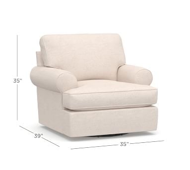Buchanan Roll Arm Upholstered Swivel Armchair, Polyester Wrapped Cushions, Textured Twill Khaki - Image 5