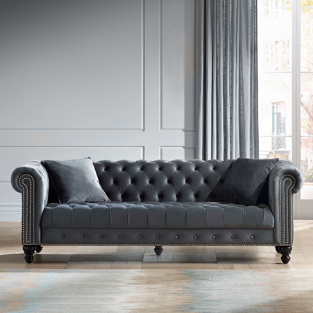 Jordan Tufted Dark Gray Velvet Sofa - Style # 46X34 - Image 0