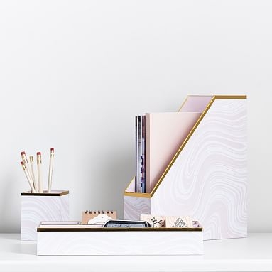 Paper Desk Accessories, Set of 3, Blush Marble Swirl - Image 0