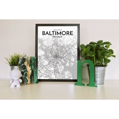 Baltimore City Map' Graphic Art Print Poster in White/Gray - Image 0
