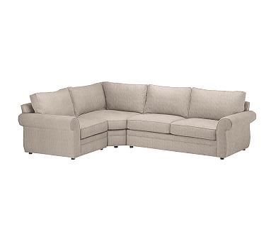 Pearce Roll Arm Upholstered Right Arm 3-Piece Wedge Sectional, Down Blend Wrapped Cushions, Sunbrella(R) Performance Sahara Weave Mushroom - Image 0