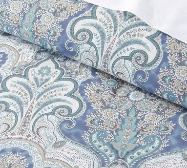 Jordana Paisley Percale Duvet Cover, Full/Queen, Blue - Image 1