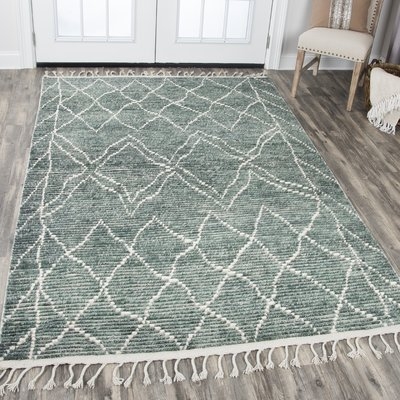 Doleman Modern Hand-Knotted Wool Green Area Rug - Image 2