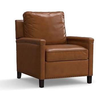 Tyler Leather Recliner with Bronze Nailheads, Polyester Wrapped Cushions, Signature Maple - Image 0