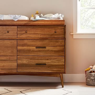 Mid-Century 6-Drawer Changing Table and Topper, Acorn - Image 3