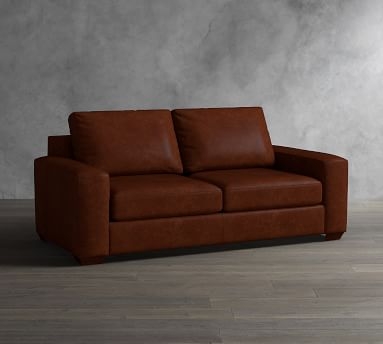 Big Sur Square Arm Leather Sofa 82", Down Blend Wrapped Cushions, Legacy Dark Caramel - Image 3