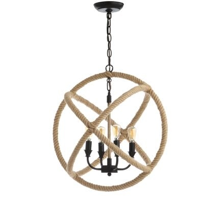 Leticia 4-Light 20" Adjustable Globe Metal/Rope Led Chandelier, Black/Brown - Image 0