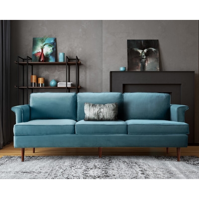 Sea Blue Hillam Velvet 87" Rolled Arm Sofa - Image 0