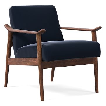Midcentury Show Wood Chair, Poly, Astor Velvet, Ink Blue, Pecan - Image 0