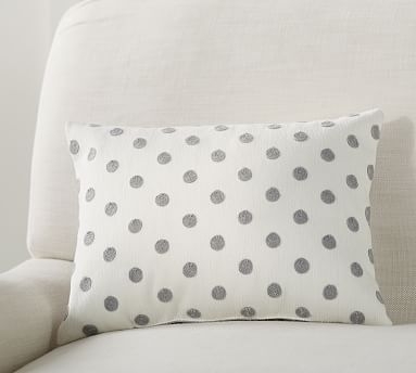 Polka Dot Crewel Pillow, 12 x 16", Gray - Image 0