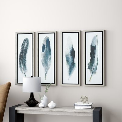 'Feathered Beauty Prints' 4 Piece Framed Graphic Art Set on Glass - Image 1