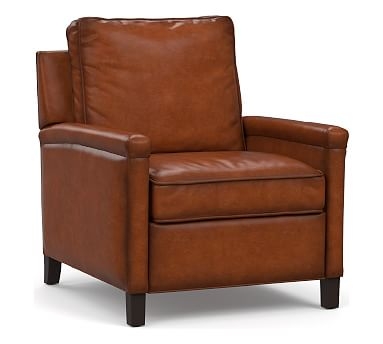 Tyler Square Arm Leather Recliner without Nailheads, Down Blend Wrapped Cushions, Burnished Saddle - Image 2