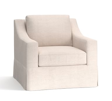 York Slope Arm Slipcovered Armchair, Down Blend Wrapped Cushions, Performance Chateau Basketweave Oatmeal - Image 1
