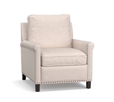 Tyler Roll Arm Upholstered Recliner with Bronze Nailheads, Down Blend Wrapped Cushions, Performance Brushed Basketweave Indigo - Image 2