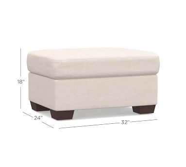 York Upholstered Ottoman, Polyester Wrapped Cushions, Performance Everydaylinen(TM) Oatmeal - Image 2