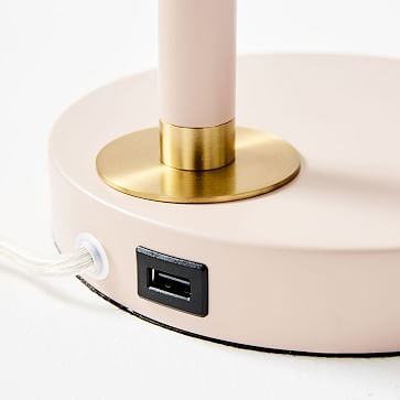 Mid-Century Task Table Lamp + USB, Blush, Antique Brass - Image 3