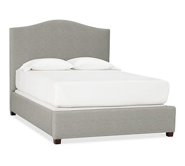 Raleigh Curved Upholstered Bed without Nailheads, Queen, Tall Headboard 58"h, Premium Performance Basketweave Light Gray - Image 2