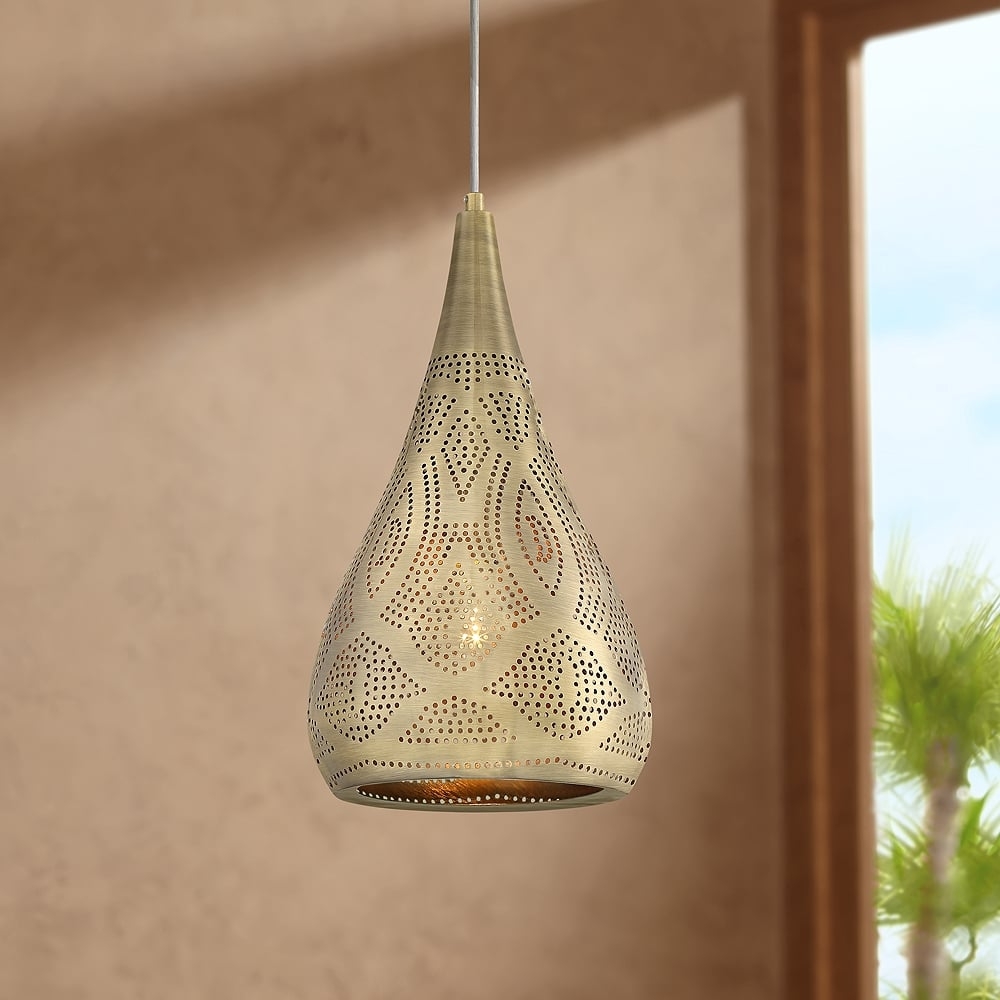 Possini Euro Safi 9" Wide Antique Brass Moroccan Mini Pendant Light - Image 0